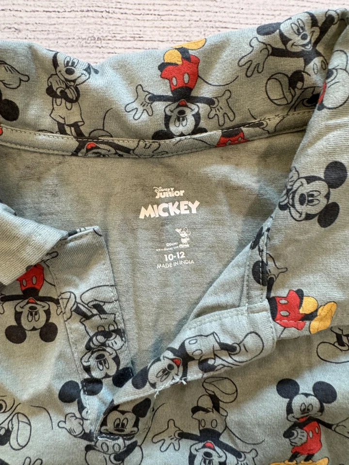 Camisa Polo Disney Mickey Mouse Niños Grande 10-12 Verde Estampado Cuello Foto 2 de 4