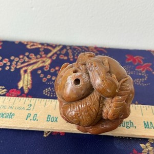 Hand Carved 12 Zodiac Animal Statue Ball Netsuke Japanese Antique Stone 2 In