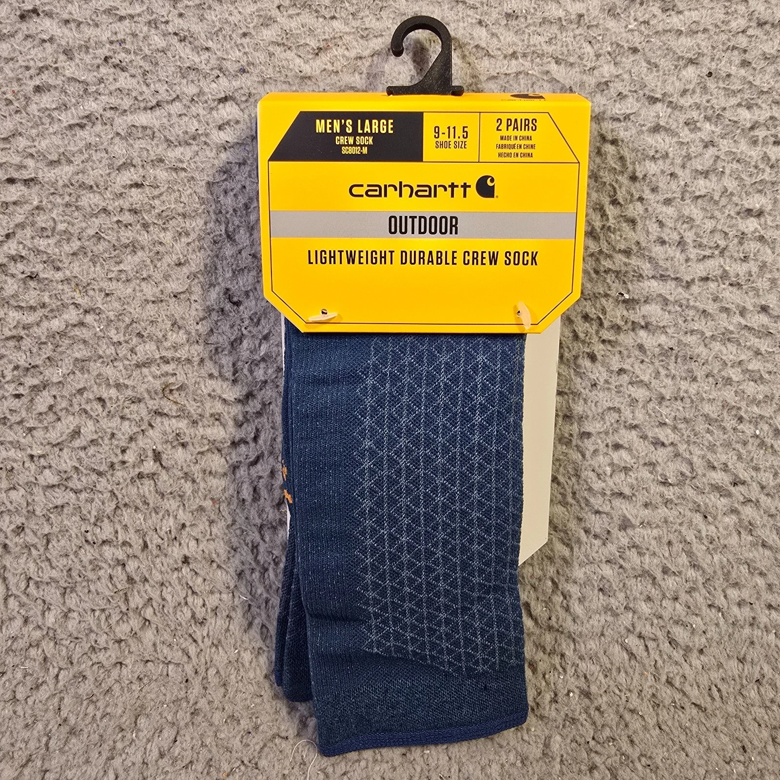 Carhartt Crew Socks 2 pair Mens Large 9-11.5 Blue Lightweight Knit Stretch NWT