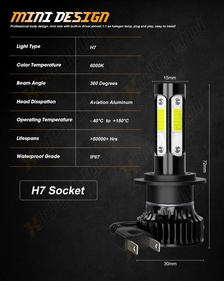 For Mercedes-Benz C180 C200 C230 C240 C250 C280 C300 C320 LED Headlight Bulbs 4x - Изображение 2 из 4