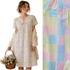 Vtg 90s Ashley Taylor Cottagecore Pastel Patchwork Gingham Sleep Dress Size L