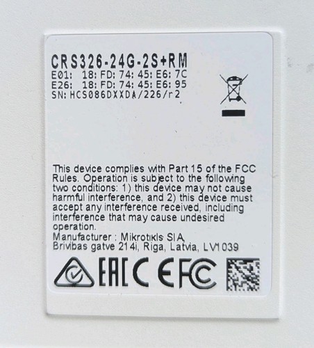 EUC MikroTik CRS326-24G-2S+RM Cloud Router Switch 24G 2x10G SFP+ Tested Works - Picture 4 of 7