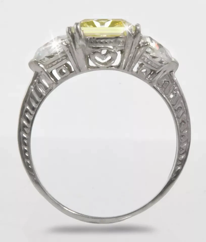 Anillo aro para mujer citrino simulado corte princesa de 3 quilates enchapado en oro blanco de 14 k Foto 3 de 4