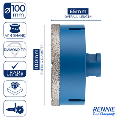 100 mm Diamant Lochsäge M14 Schaft Fliesenbohrer Fräser für Winkelschleifer