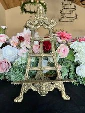 Vintage Baroque Style figural Brass Table Top Book Art Display Easel Stand 16"