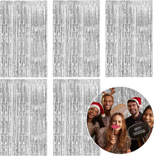 5 Pack Foil Curtain Backdrop Silver Metallic Tinsel Foil Fringe Curtains Photo B
