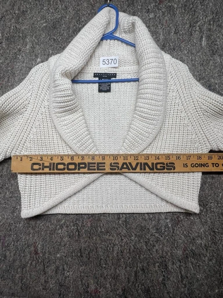 Apostrophe Sweater Beige Knit Wide Collar Crop Petite L 14-16 - Image 4 of 4