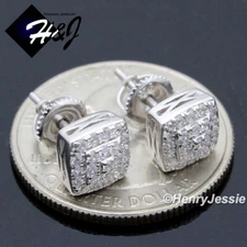 MEN WOMEN 925 STERLING SILVER ICY BLING CUBIC ZIRCONIA 8MM 3D STUD EARRING*E200