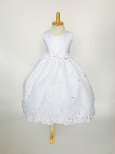 White Floral Embroidery Flower Girl Dress Graduation Wedding 2 4 6 8 10 12 14 - Picture 7 of 94