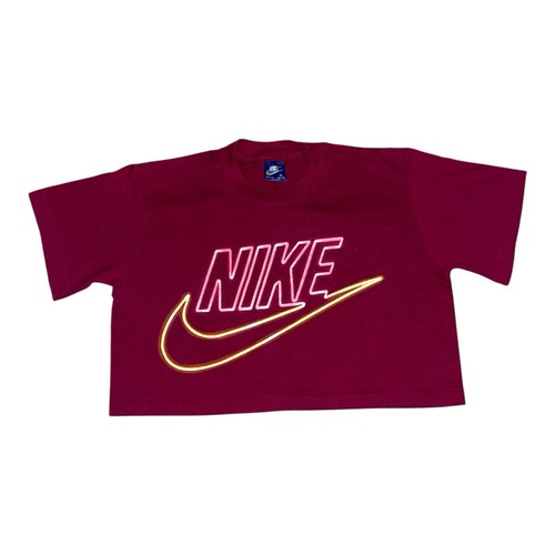 Vintage 80s NIKE T Shirt Crop Top Single Stitch BLUE TAG Swoosh USA Mens Medium - Picture 10 of 18