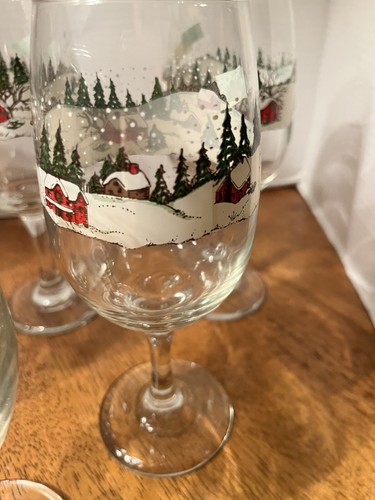 6/Vintage/Libby/winter/Christmas Snow Scene /Goblets 12 oz 7.5” Tall/mint - Picture 5 of 12