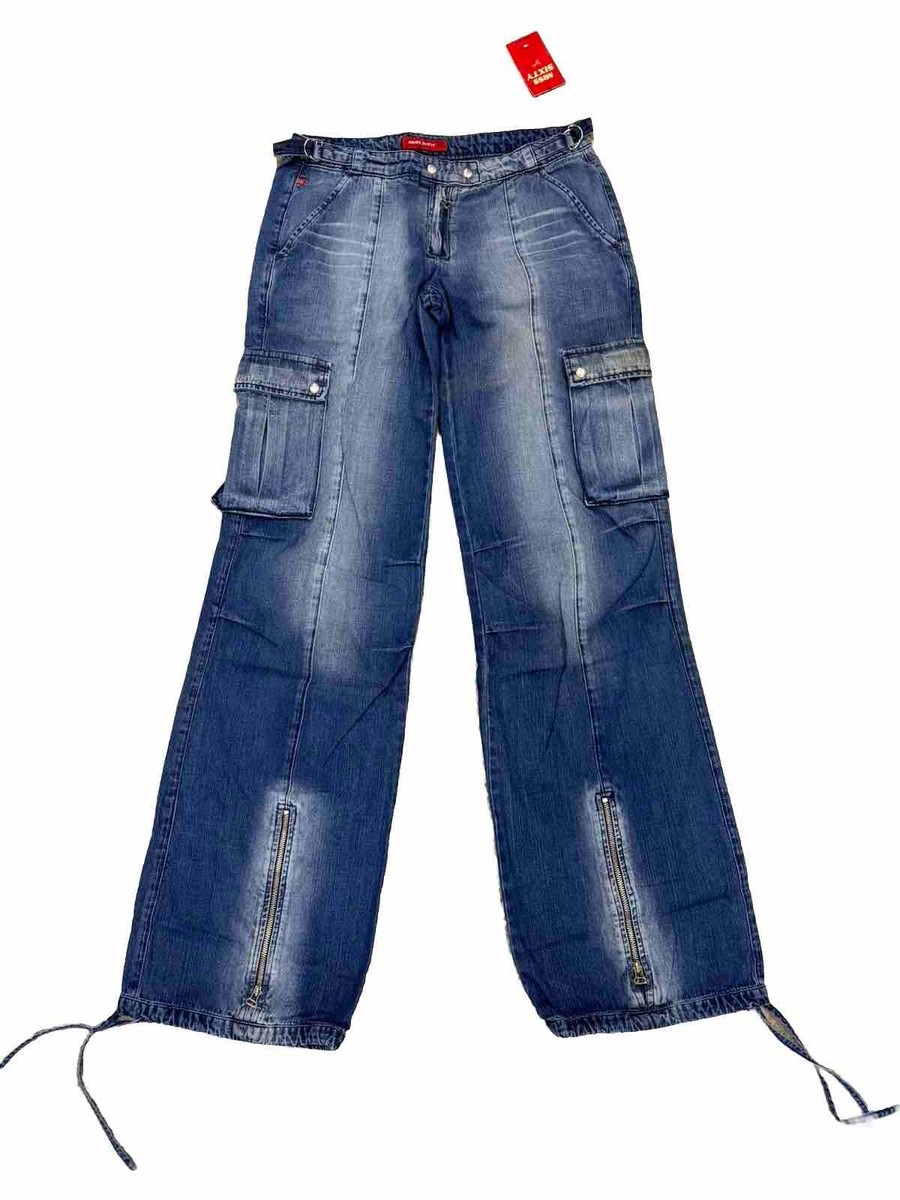【SATIIIZ】Niel Strap Cargo Denim Pants Miss Sixty Cargo Pants, Y2K Super Rare, Britney Spears