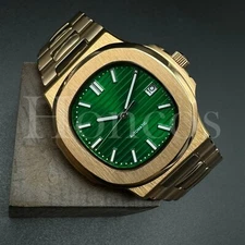 Custom Made Mods Watch Nautilus Style NH35 Automatic Movement Green Dial Rose GD