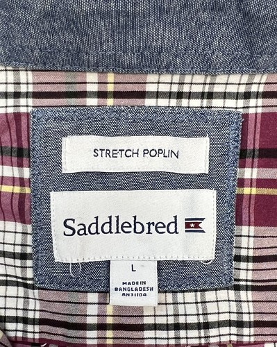 Saddlebred Stretch Poplin Long Sleeve Button Down Pocket Shirt Plaid - Picture 4 of 10