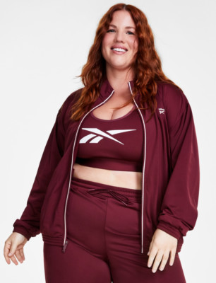 Reebok Tricot Zip Front Long Sleeve Jacket Classic Maroon Plus Size 3X