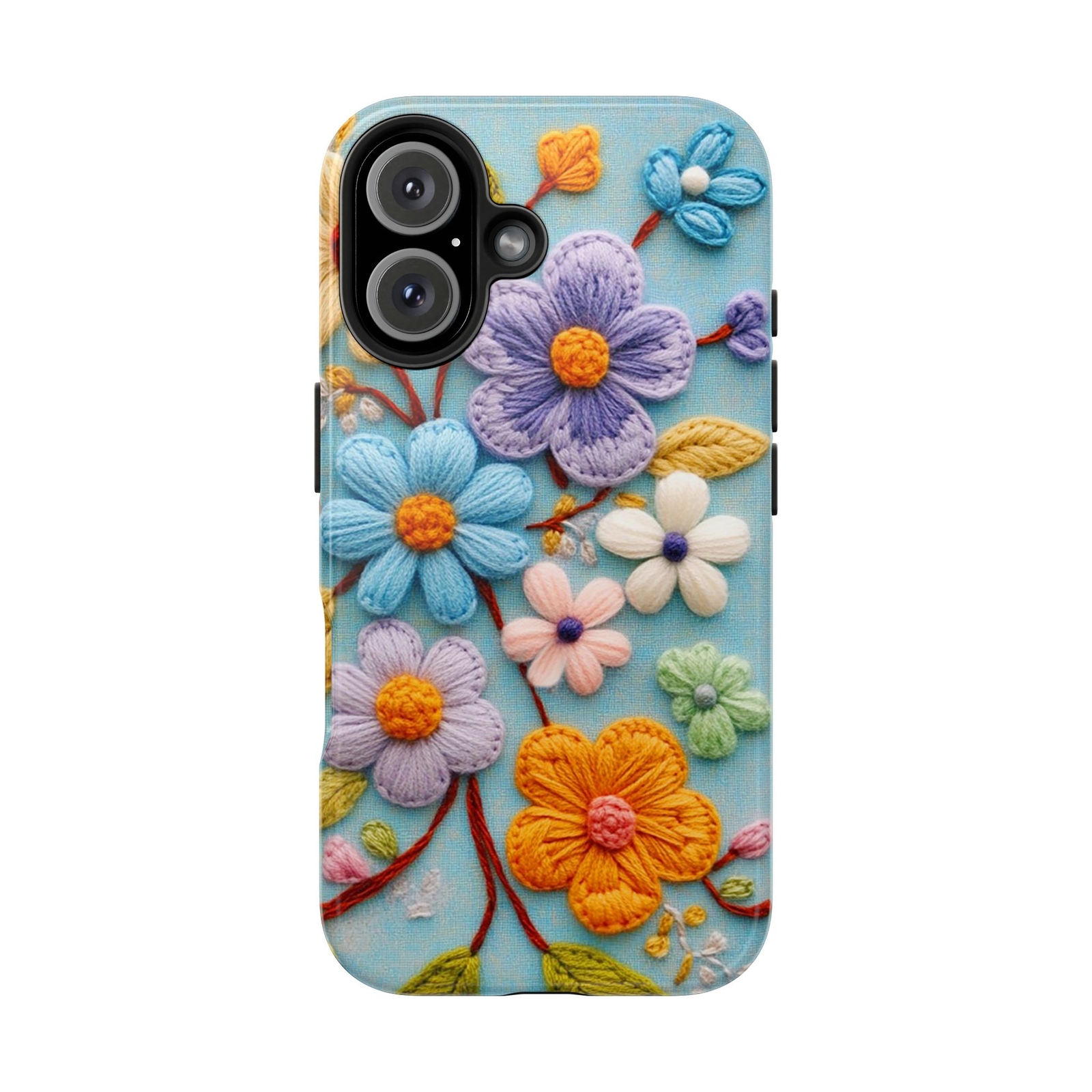 Cute Wildflowers Floral Embroidery iPhone Case - Durable Protective Cover