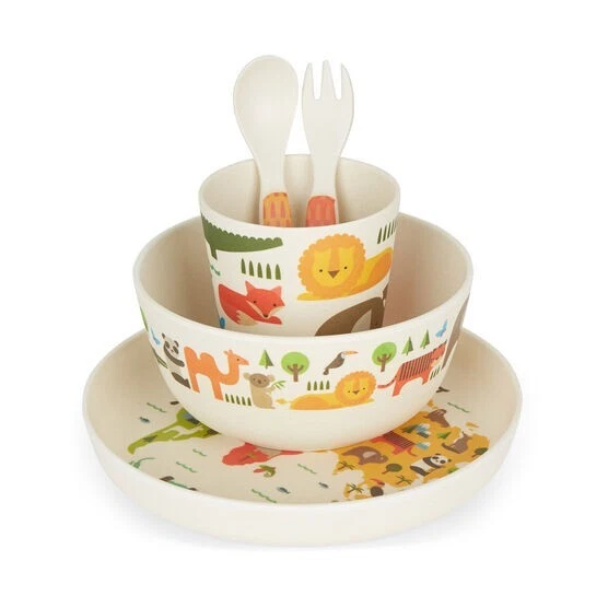 ANIMALS PRINT 5 PCS KIDS BAMBOO DINNERWARE SET WITH PLATES BOWL