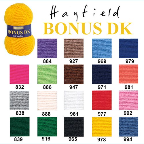 Hayfield by Sirdar Bonus DK Double Knitting 50g Wool Yarn ALL COLOURS