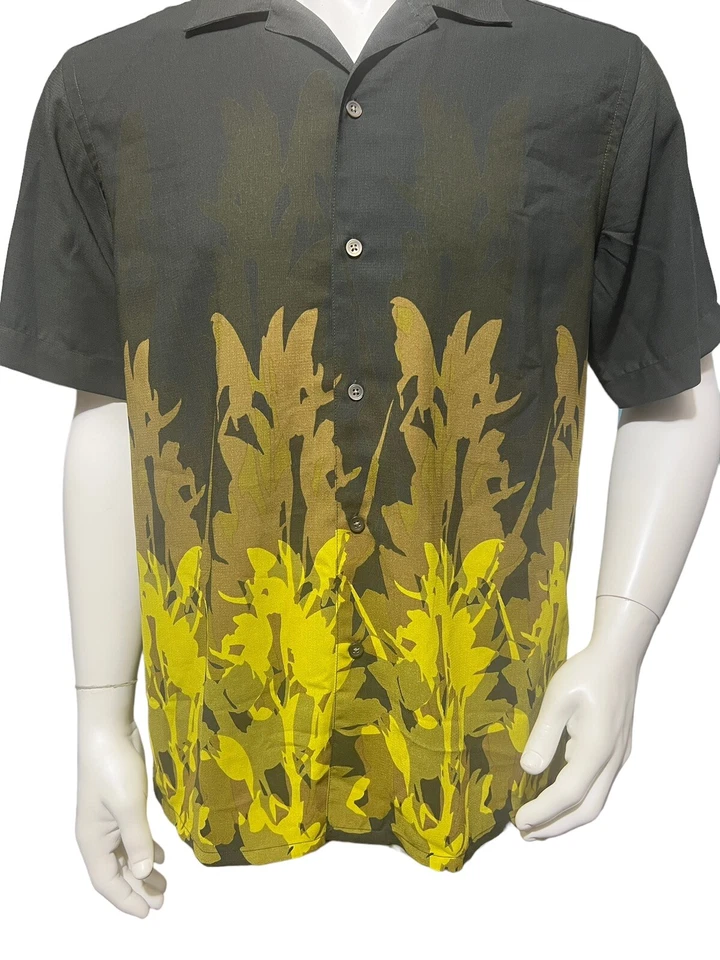 Kenneth Cole Men’s Large Casual Shirt Hawaiian Button Down Brown Yellow Flowers - Image 2 of 4