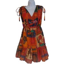 Farm Rio Short Gathered Waist Ethnic Pattern Tiered Lightweight Dress S