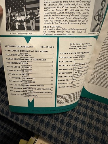 1977 December Muscular Development Magazine, Dave Johns, Mr. America (B8) - Picture 2 of 2