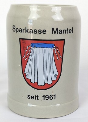 German Barvaria Stoneware Beer Mug Stein Sparkasse Mantel Coat