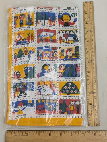 Vintage 1978 Scarf US 50 States Stamps Christmas Theme American Lung Association - Picture 4 of 13