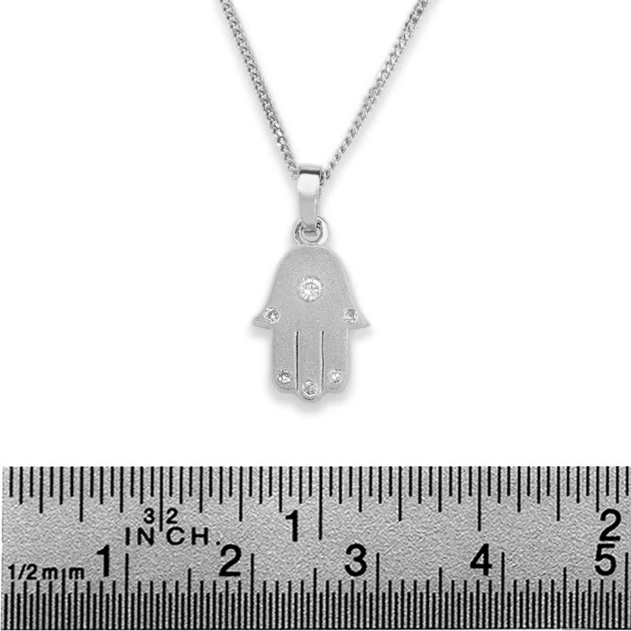 Collar Hamsa de diamantes de oro blanco con 0,05 quilates de diamantes en cadena de oro de 17" Foto 2 de 4