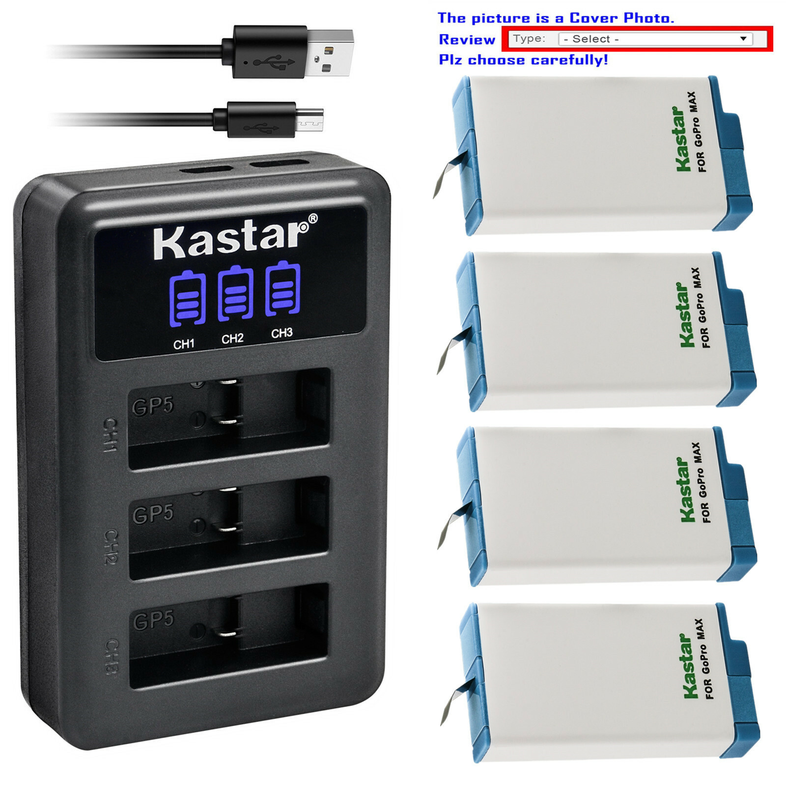 Kastar Battery LCD Triple USB Charger for GoPro Max, Hero Max 360 Action Camera