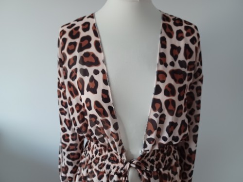 MADE IN ITALY Leopard Print Long Kaftan Beach Dress Cover Up Size UK 8 - Picture 2 of 19