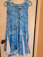 India Boutique L/M Women Sundress Nautical Sky-Blue Lace Anchor Studded Stretch