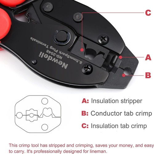Adjustable Crimping Tool ND-2048 for Spark Plug Wire Stripping and Crimping - Picture 6 of 8