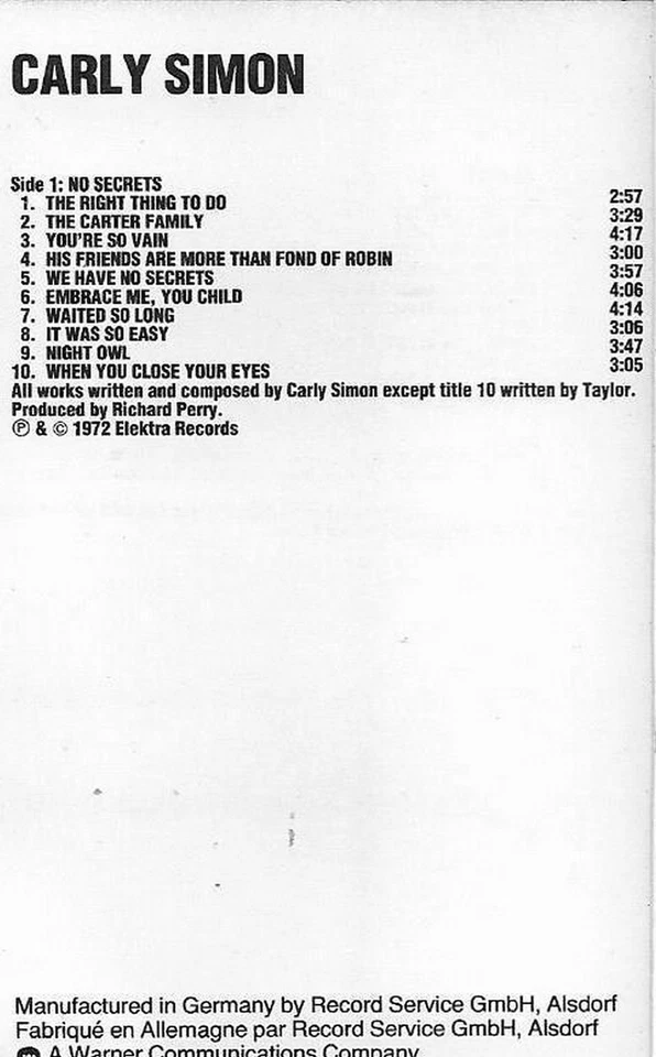 CARLY SIMON NO SECRETS / ANTICIPATION 2 ON 1 CASSETTE ALBUM Pop Rock, Soft Rock  - Image 3 of 4