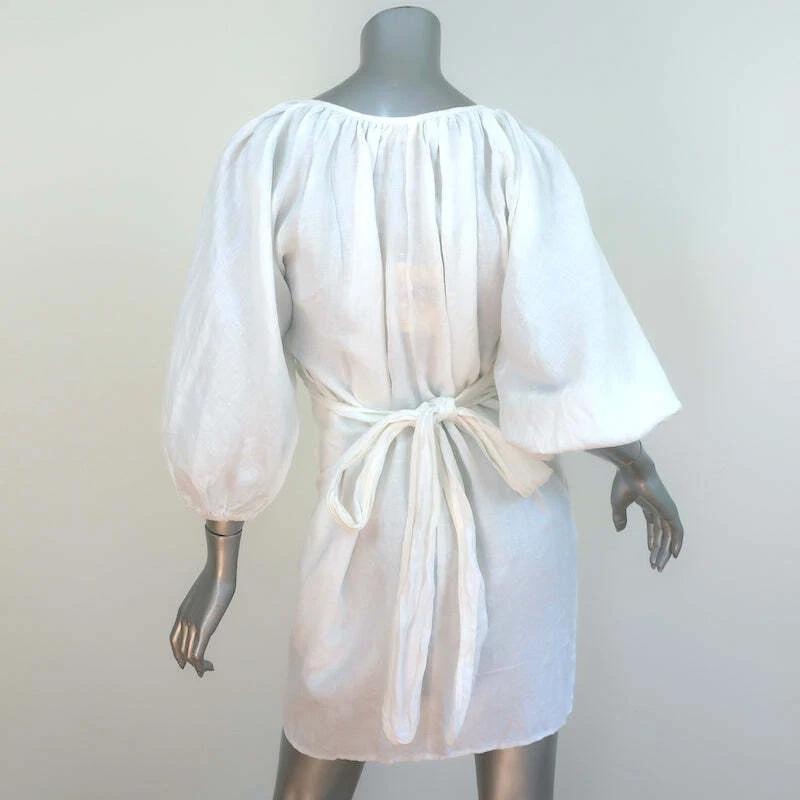 Vestido Mara Hoffman Natación Mini Envolvente Coletta Blanco Lino Talla Extra Pequeño NUEVO Foto 4 de 4