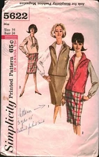 5622 Simplicity Sewing Pattern Misses 1960s Skirt Blouse Pullover Vintage 14 OOP