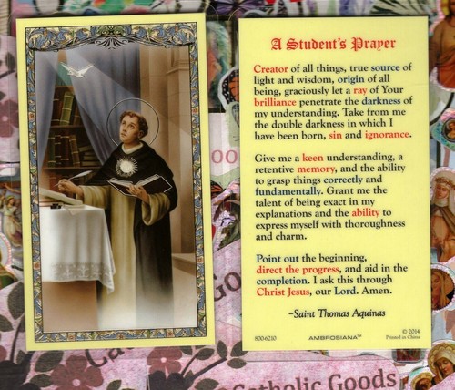 St. Saint Thomas Aquinas with A Student's Prayer - Laminated Holy Card 800-6210 - Picture 1 of 3