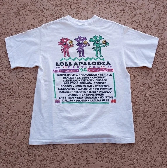 Vintage Lollapalooza T Shirt 1992 Festival Band RHCP Soundgarden Pearl Jam Large