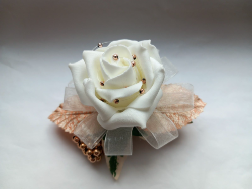 Prom / mariage ivoire rose poignet corsage / bracelet perle en or rose - Photo 1/3