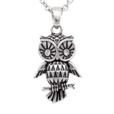 Owl charm Necklace Bird Pendant with clear Crystals stainless steel by controse