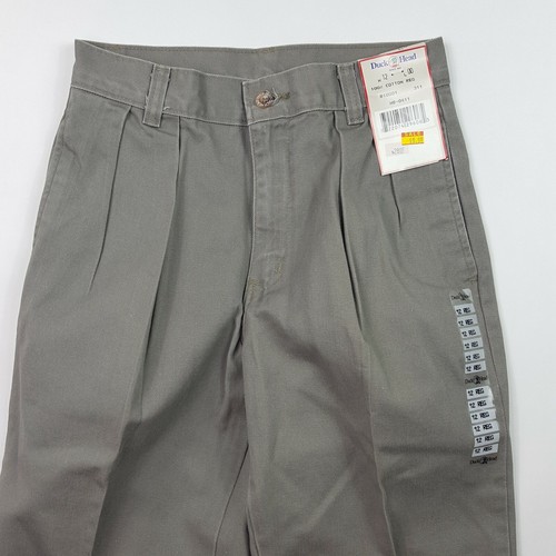 VTG 90s Duck Head Pleated Boy's Size 12 Gray Khaki Tapered Regular Retro Pants - Picture 2 of 9