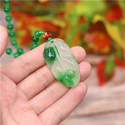 Leaves Necklace Green Gifts Pendant Carved Men Natural Amulet