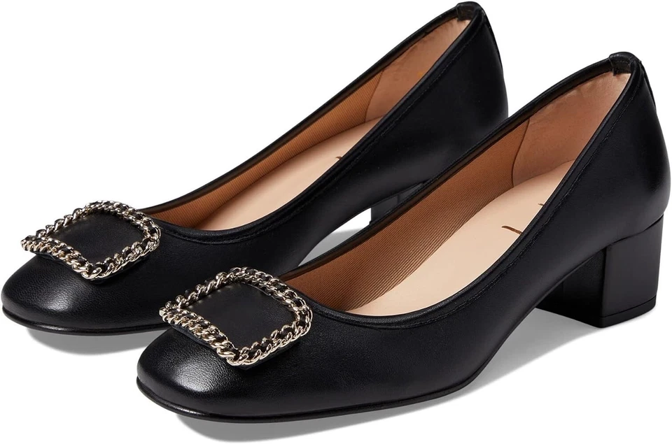 Tacón de salón Izzy suela francesa para mujer cuero negro con hebilla talla 11 B ¡impecable! Foto 2 de 4