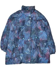 Vintage Womens Windbreaker Jacket It 46 Large Blue Floral Polyester Cj01