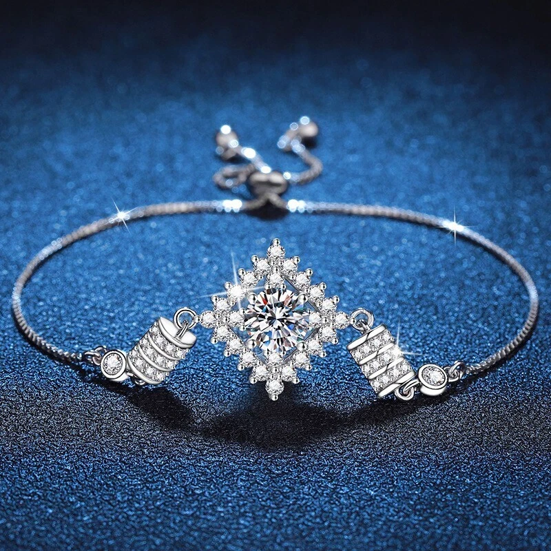 VALENTINO Bracciale Halo Quadrato Moissanite Colore D 1ct Argento Sterling 925 Pass Tester Regalo