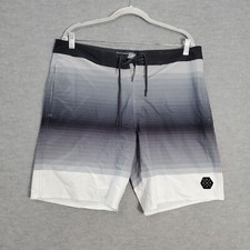 No Boundaries Men Swimwear 36 Gray Striped Ombre Board Shorts Surf Drawstring