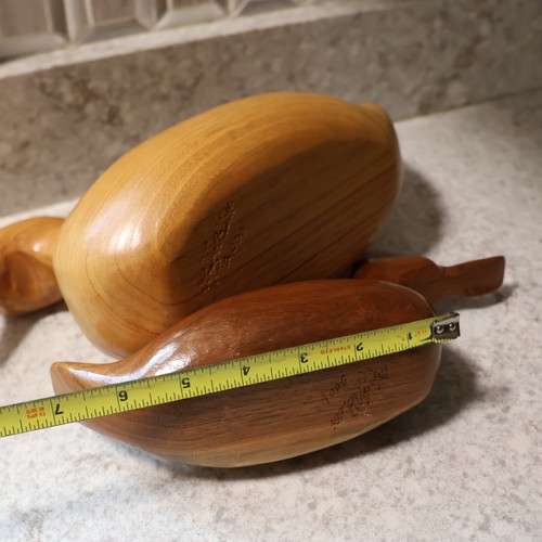 Vtg Hand Carved Wooden Duck Decoy Brown Decorative Rustic Signed Lot of 2 - Picture 7 of 12