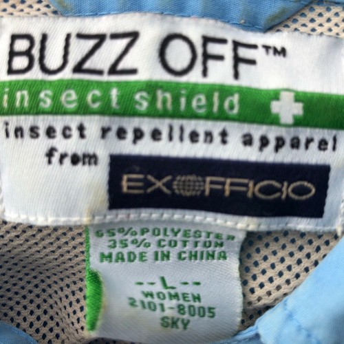 BUZZ OFF Shirt L/S Button Front Blue Vented Outdoors Fishing Women’s Large - Imagen 3 de 3