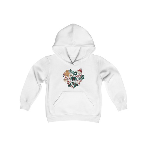 Retro Christmas Heart Youth Heavy Blend Hooded Sweatshirt - Picture 2 of 9