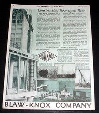 ANTIGUO ANUNCIO IMPRESO DE REVISTA 1920, BLAW-KNOS COMPANY, ¡CONSTRUYENDO PISO SOBRE PISO!