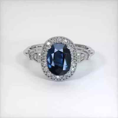 3CT Oval Cut Lab-Created Blue Sapphire Halo Engagement Ring 14K White Gold Over